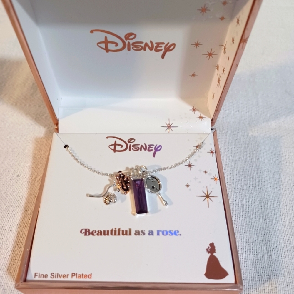 Disney classics charm cubic zirconia pure silver over brass 16 inch necklace new